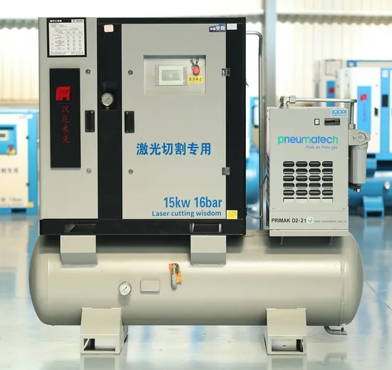 Todo en uno de alta presión 22kw 30HP 15 16 Bar VSD Premanent Magne Industrial Eléctrico Compresor de aire de tornillo rotativo con secador de aire Tanque de 300L para corte por láser